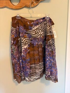 ECI Floral and Zebra Mixed Print Skirt in Purple and Brown